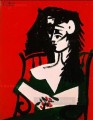Femme a la mantille sur fond rouge I 1959 Cubismo